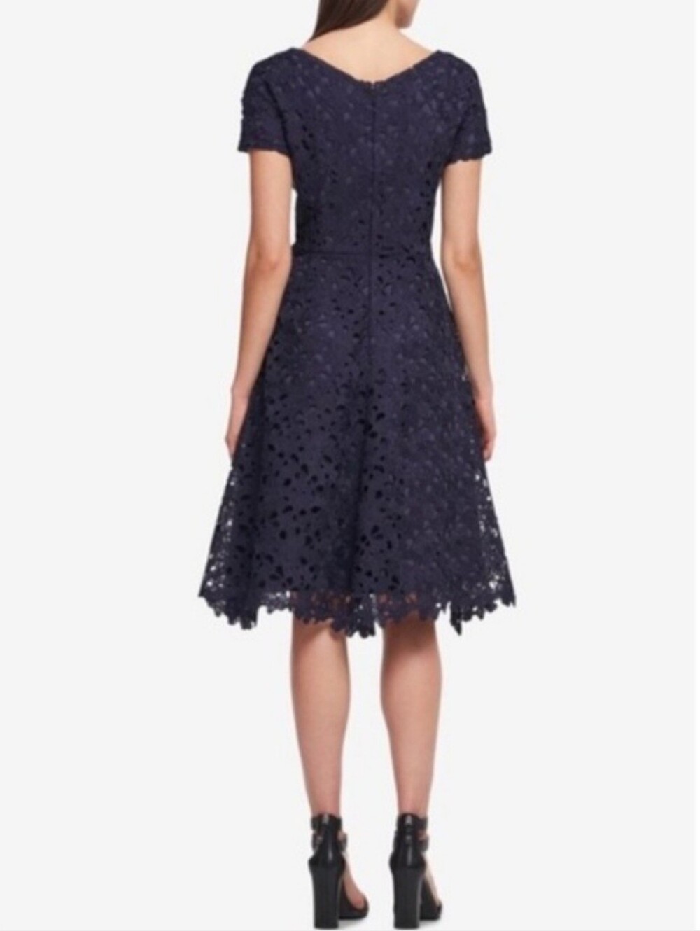 DKNY Navy Floral Lace V‑Neck Dress - Picture 6 of 14